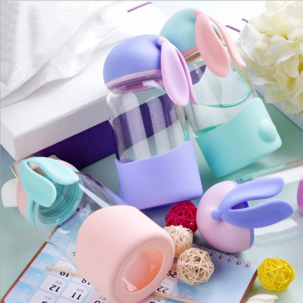 Water Glass Cup with Creative Cartoon Rabbit Design and Portable Leakproof Sealed Design