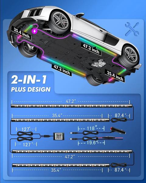 6pcs 12V strip light Underglow Kit for Car, RGB-IC Under Car Lights with Dream Color Dancing Chasing and 213 Scene Modes