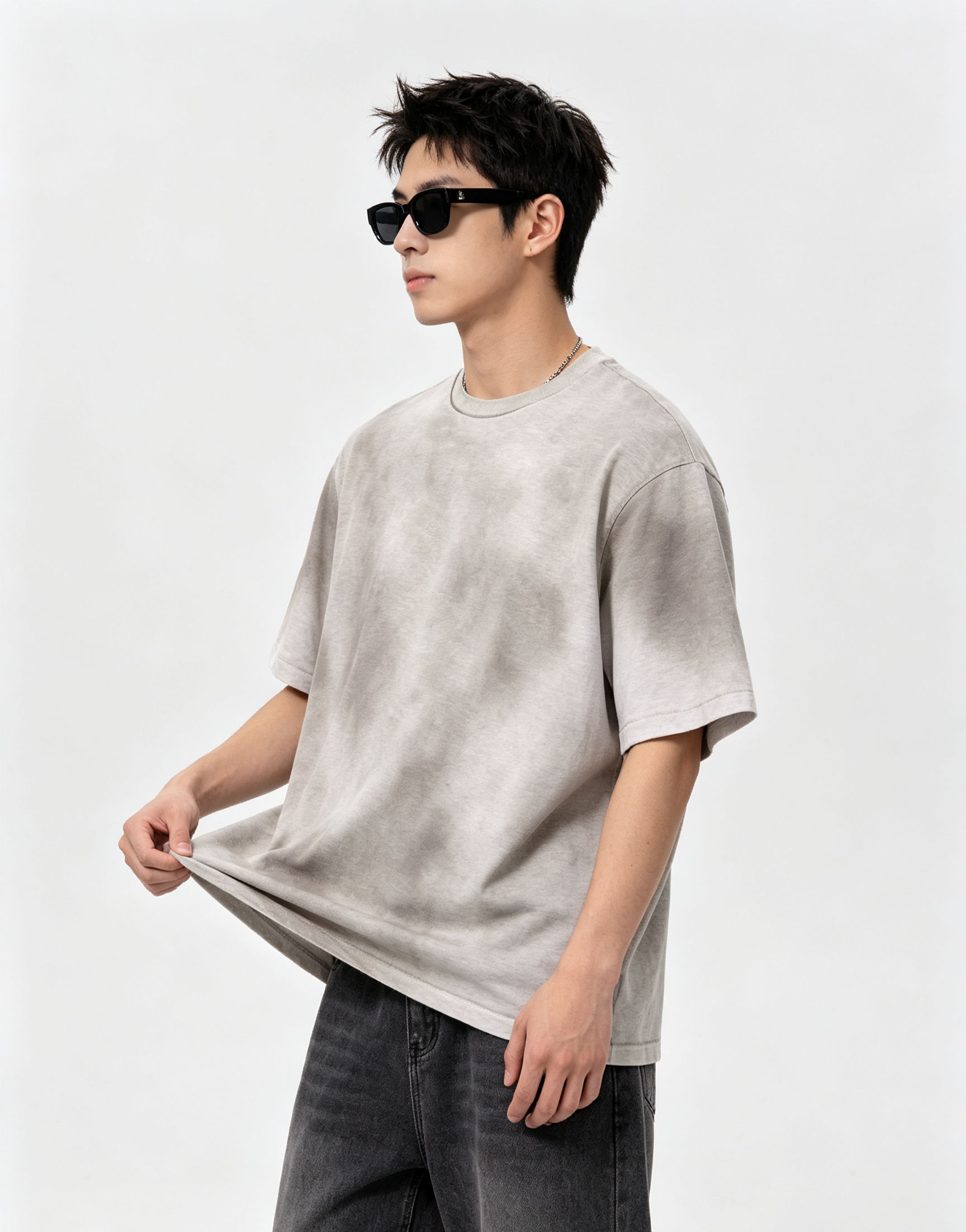 160G Cotton Watercolor Gradient Loose Fit Summer Crew Neck Tee 5 Colors Wholesale