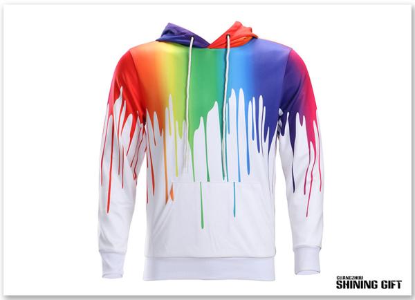 Graffiti Painting Drops Printed Long Sleeve Pockets Slim Pullover Hoodie Sweatshirt