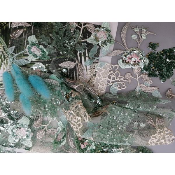 Ткань свободного зеленого флористического Sequin дамы Одевать АЗО вышитая