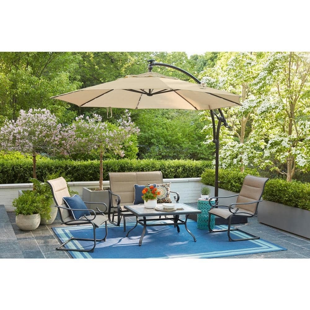 Outdoor Furniture AJUNION 11ft Waterproof Cantilever Umbrella with Solar Power LED