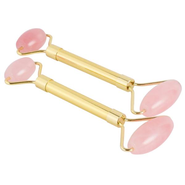 145mm Length Rose Quartz Jade Roller Double Duty Stainless Steel Handle