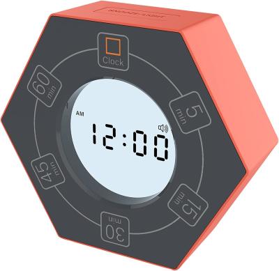 Timer com relógio, timer Pomodoro de produtividade rotativa hexagonal, pré-ajuste de 5,15,30,45,60 minutos, crianças com TDAH e um