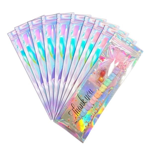 Zipper Top Customized Size Rainbow Holographic Stand Pouch Biodegradable Mylar Plastic Packaging Smell Proof Food Safe