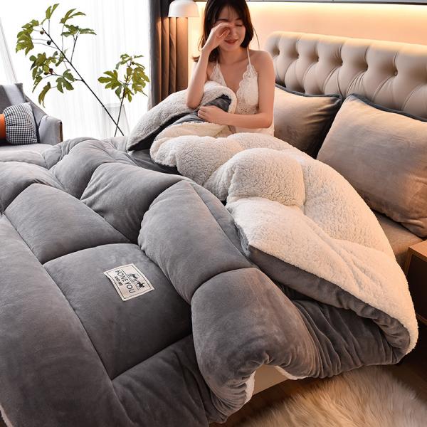 Set de roupa de cama de tamanho personalizado com cobertor de lã de cordeiro quente e logotipo personalizado