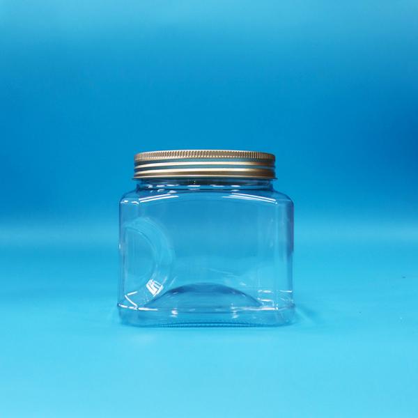 Food Grade Candy Food Snack PET Transparent Square Plastic Grip Jar Aluminium Lid