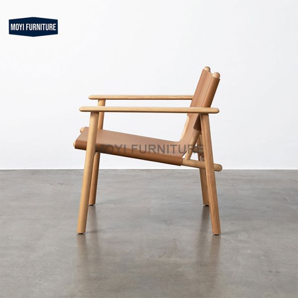 Custom Designer Italian Balcony Solid Wood Chair with Log Armrest Designer Saddle Leather Leisure Seating Home Furniture