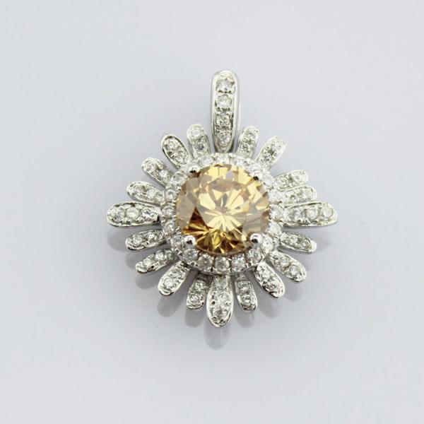 Sterling Silver 8mm Round Blue Topaz  CZ Diamonds Pendant  Necklace (P07)