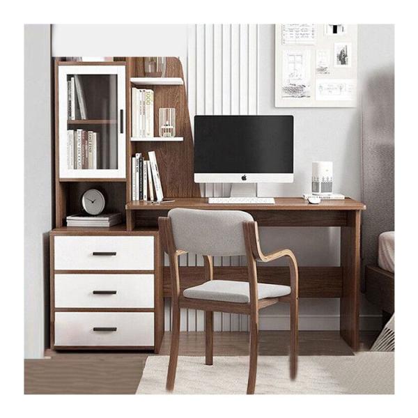 Minimalist Computer Table with Bookshelf and Drawer Cabinet