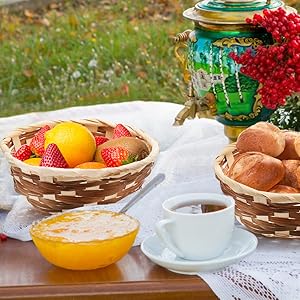 Round Gift Baskets, Bamboo Small Bread & Fruit Baskets, 7