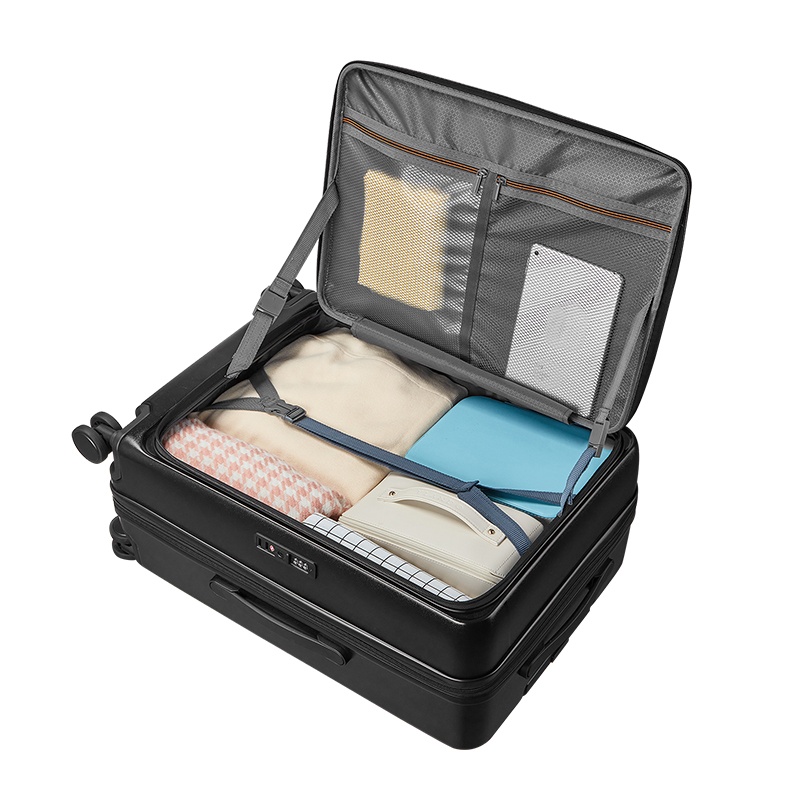 Unisex Hot Selling Front-Open Spinner Carry-On PC & ABS Explosion-Proof Zipper Aluminum Outdoor Travel Luggage Bag Packaging