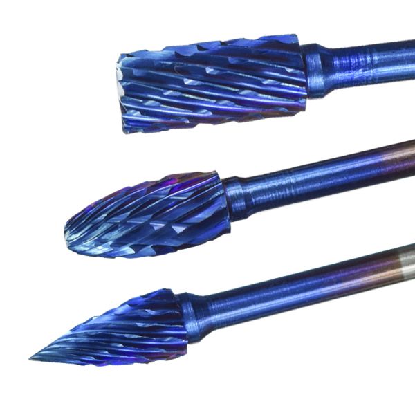 3mm Shank Double Cut Tungsten Carbide Rotary Burr with Blue Coating for Metal and Woodworking