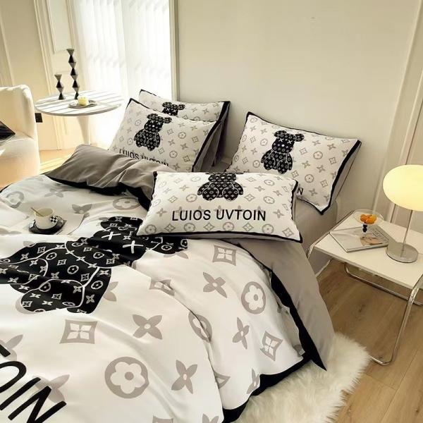 Customized Color 4Pcs 100% Polyester White Bear Bed Sheet Set For Hotel Baby Home