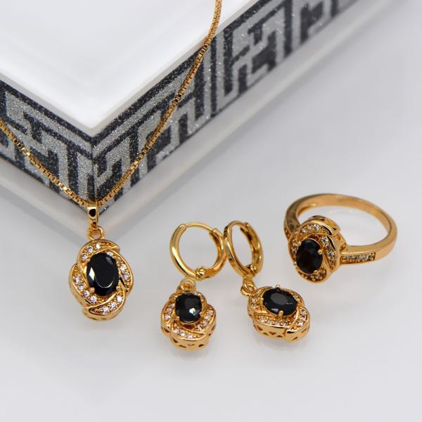 Luxury zircon Crystal Necklace Earrings Ring Jewelry Sets 18K Real Gold Plated
