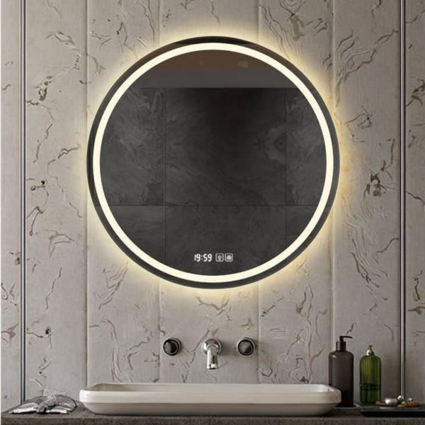 Modern frameless Round Bathroom Smart Mirror with LED Light - Anti-Fog Illuminated Vanity Makeup Mirror for Bathroom