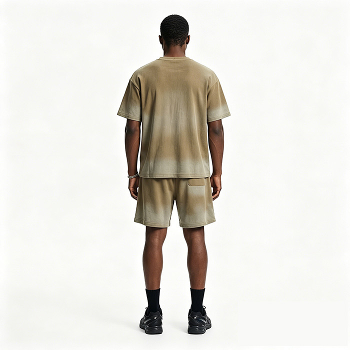 325GSM Airbrushed Waffle Knit T Shirt Anti Pilling Drop Shoulder T Shirt Gradient