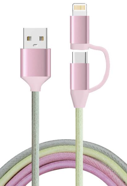 2025 LX 2 en 1 colorido 1M cable de carga de teléfono trenzado con 2A / 3A salida cable personalizado