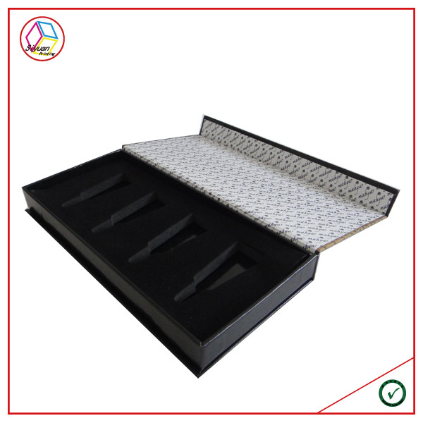 Gold Foil Black Flip Cosmetic Packaging Box With EVA Insert