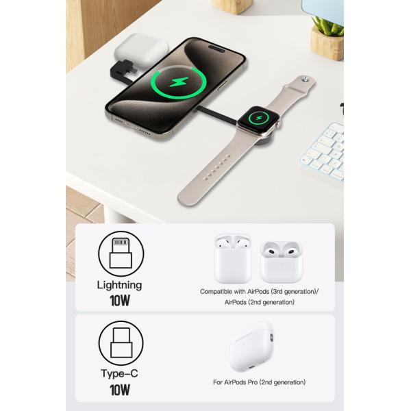 Компактная беспроводная станция зарядки 3 в одном для часов и наушников iPhone