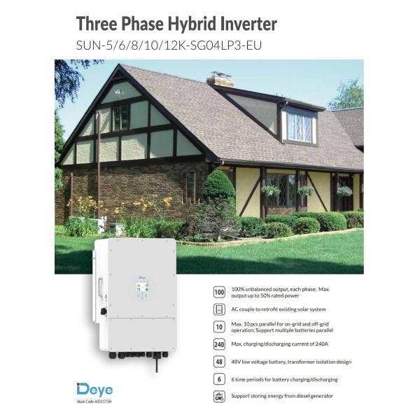 12KW Three Phase DEYE Sun-12K-SG04LP3-EU Solar Inverter with Output Current 18.2/17.4A
