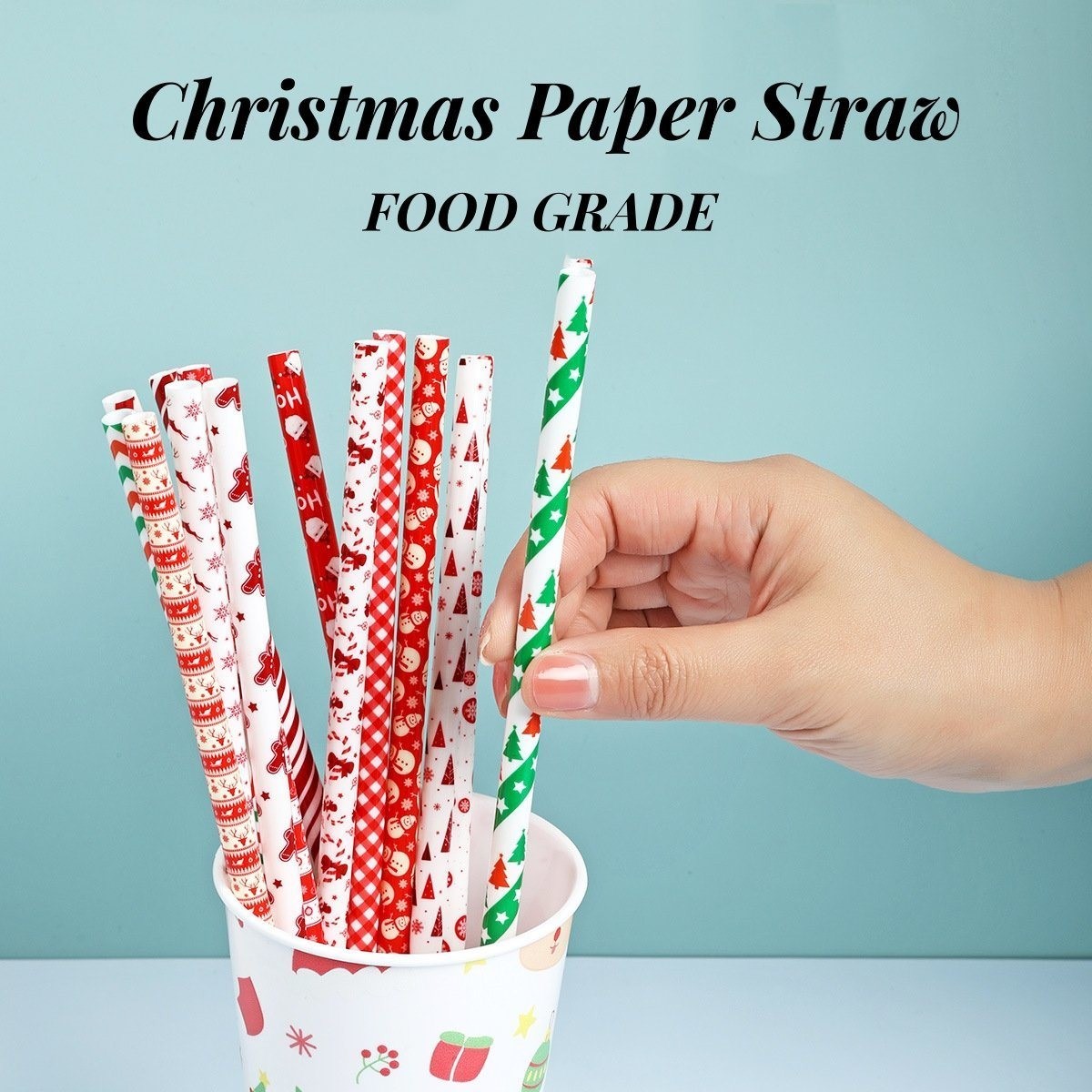 Customized Request Disposable Straw for Custom Mixed Colored Christmas Paper Straw