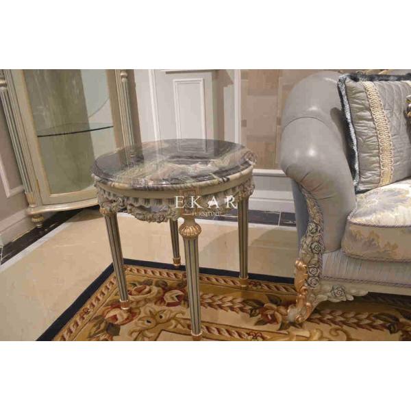 Corner Carved Wood Marble Top Coffee Antique End Table For Sofa