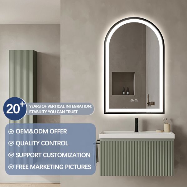 Luxury Arch Shape Black Framed Bathroom Mirror , Smart LED Bathroom Mirror IP54 Waterproof