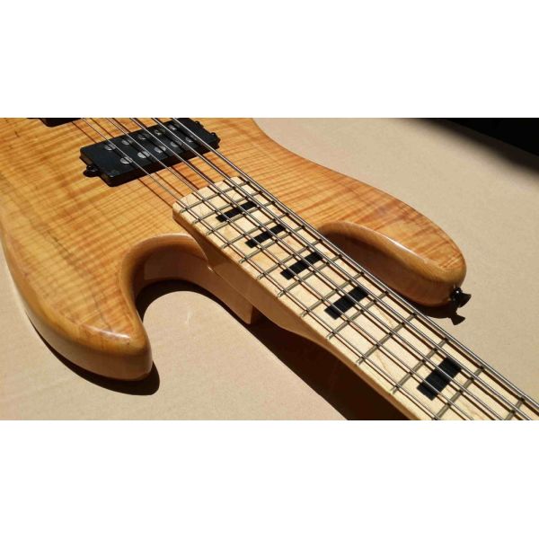 Flame maple 5 string electric bass guitar with ashwood body 20  tone position maple fingerboard free shipping