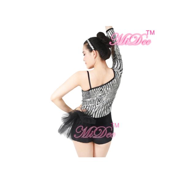 Beautiful Sequins Jazz Tap Costumes Diagonal - Neck Biketard Dance Costume