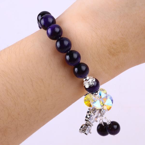 Ojo de tigre morado Pulseras de piedra semipreciosa de 8 mm con perlas Pulseras de piedra preciosa hechas a mano