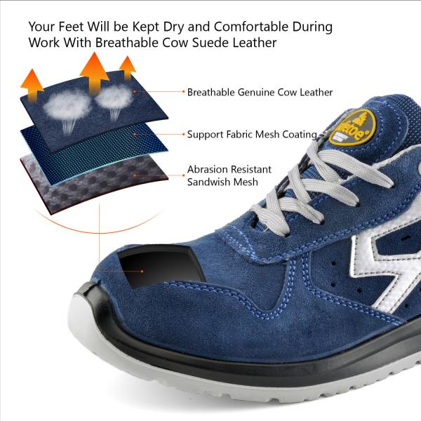 Breathable Cow Suede Construction Safety Shoes SAFETOE Men Chemical Resistant Leather Boots