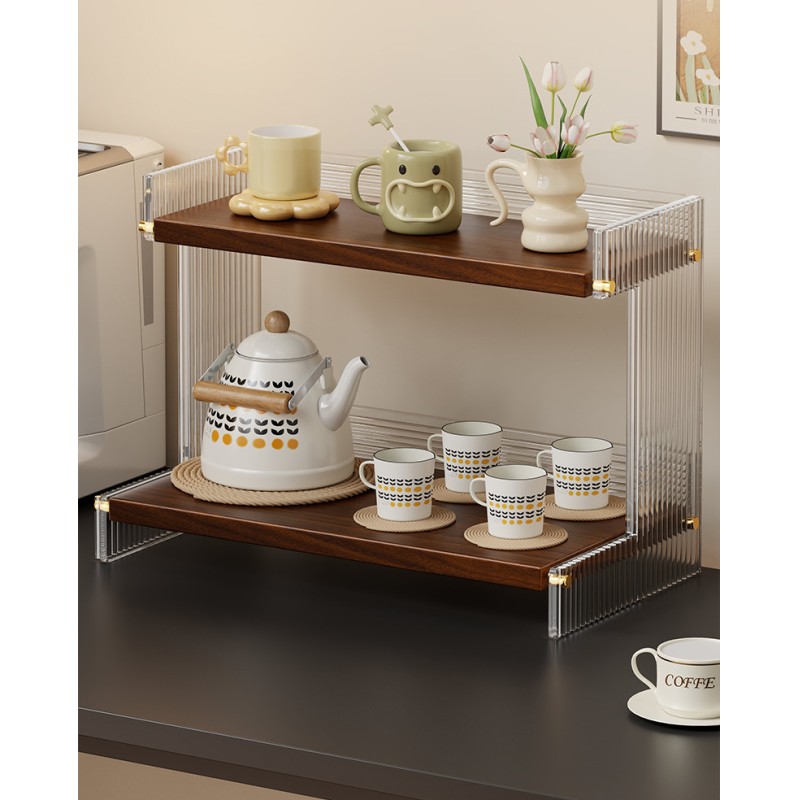 Factory Wholesale Multi-Purpose Minimalist Coffee Cup Storage Cabinet Acrylic Double Desktop Cup Storage Rack