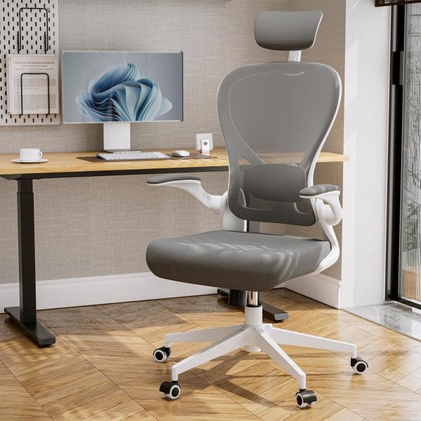 Modern Swivel Chair with Flip-up Arms Metal Type metal Ergonomic Home Office Desk Chair