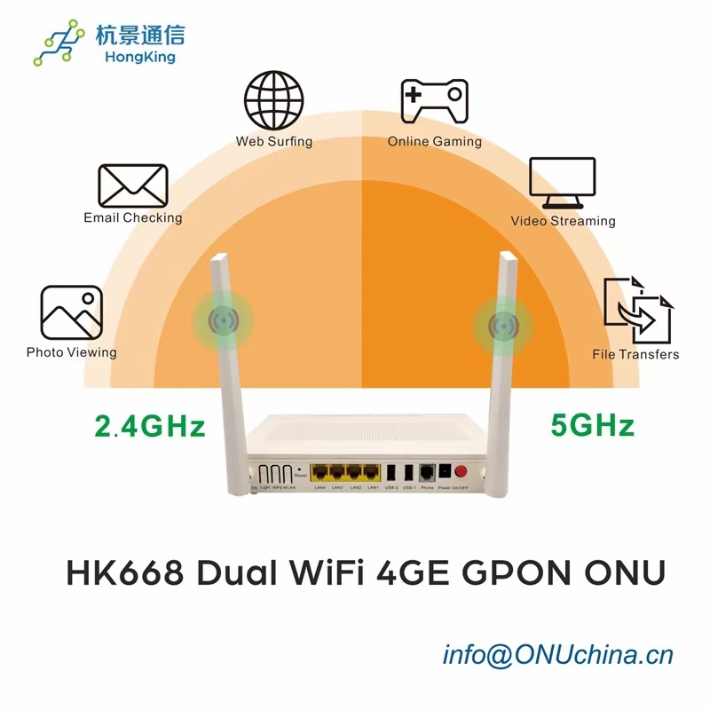HK668 протокол маршрутизатора 2.4G 5G 4GE 1POTS IGMP AC FTTH GPON ONU Wifi Snooping