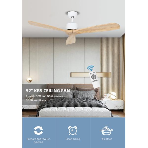 3 Blades 65w Iron Solid Wood Ceiling Fan Light 52Inch Led Indoor Ceiling Fan