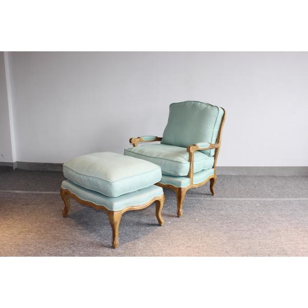 French style louis accent chair oak wood frame chair with linen fabric good upholstery cushion chair with ottoman stool