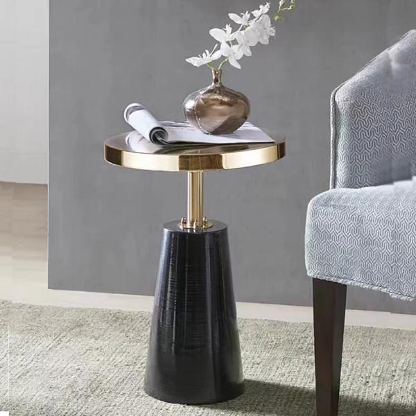 Sleek Stainless Steel End Table , Gold Titanium Metal Base Side Table
