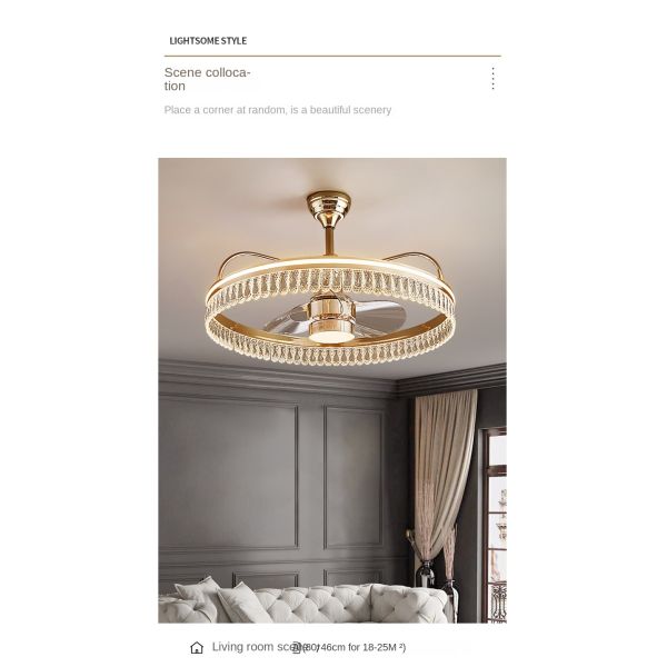 Modern Luxury Crystal Fan Lamp for Bedroom 2026 Trending Invisible Ceiling Fan LED DC Integrated Electric Wind Shaking Head