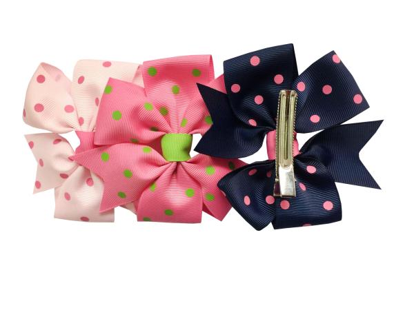 Dot Printing Kids Hair Accessories , Multi Color Grosgrain Ribbon Hair Bows