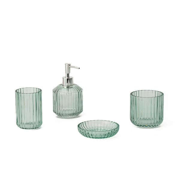 vertical stripe Style Glass Soap Foam Dispenser Toothbrush Holder Bathroom Accessories Set