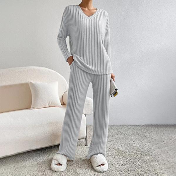 Women s Sweaters for Daily Wear Product Type and Country Of Origin Straight leg pants loose V-neck pit stripe knit suit