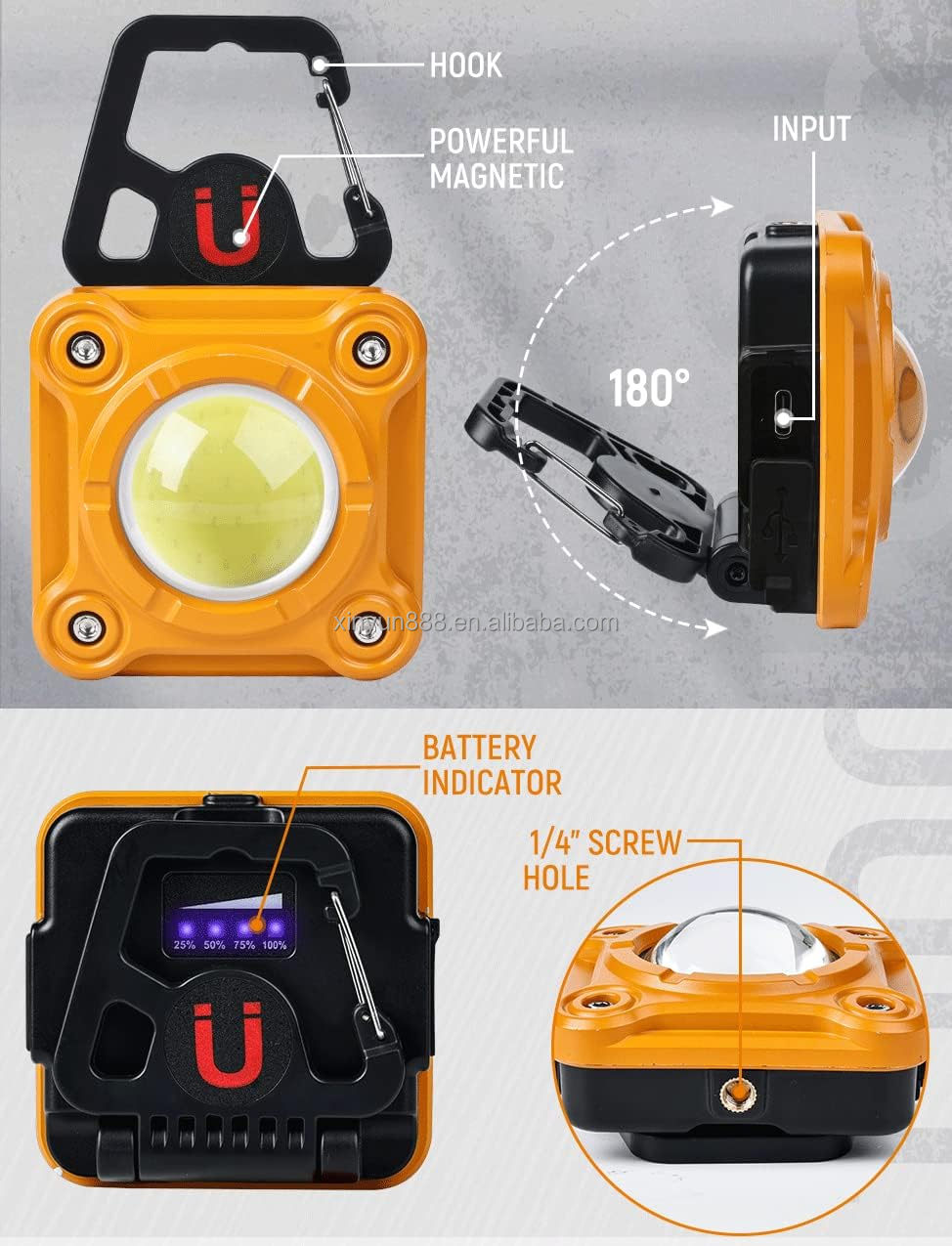 Hot Selling Outdoor Emergency MultiFunction Portable Work Led Light Magnetic Rechargeable Led Work Light With Hooks