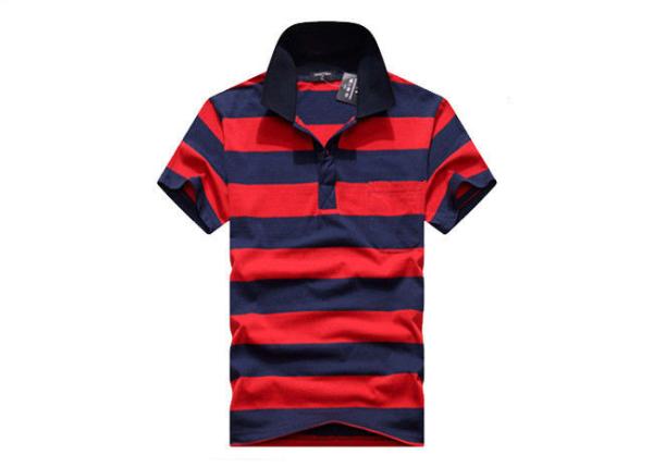 Striped Golf Cotton Polo Shirt Soft Antistatic , Custom Embroidered Polos