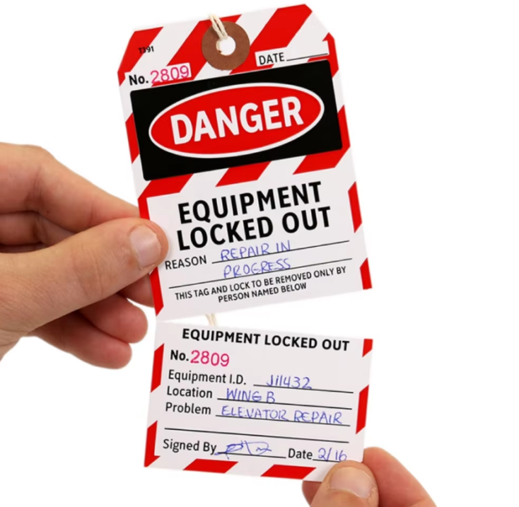 Custom 2-Part Safety Lockout Tags ANSI OSHA Danger Equipment Locked Out Tear Off Stub Numbered Management With Grommet