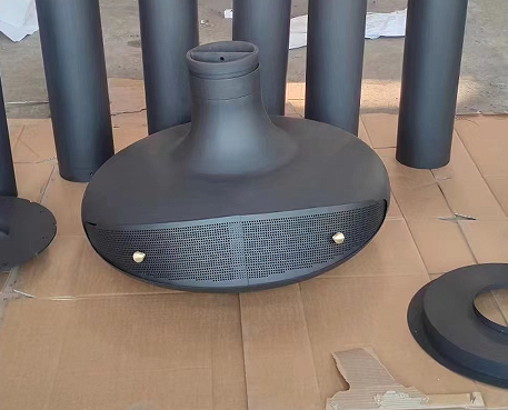 Suspended wood burning black paint decorative rooftop fireplace indoor steel custom