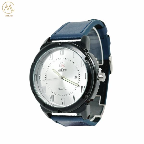 Vente à chaud alliage blanc métal noir quartz montre à mouvement avec sangle en cuir