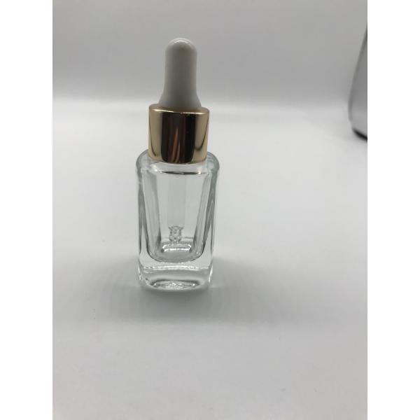 15ml Luxury Clear Square Cosmetic Flat Tall Bottle Essential Oil Cosmetic Glass Bottle With Aluminum Dropper