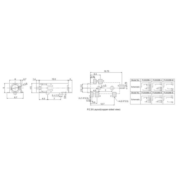 Аудио телефонное гнездо PJ3028B соединителя 3.5mm