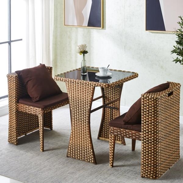 Outdoor Rattan Furniture for Coffee Shop Tempered Glass Top Table and Chair Set